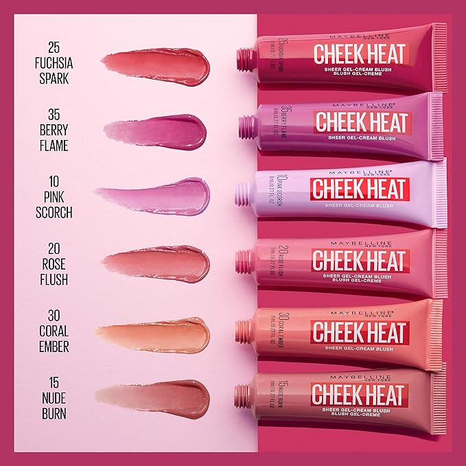 Maybelline Cheek Heat Gel-Cream Blush Makeup, lightweight, Breathable Feel, Sheer Flush Of Color, Natural-Looking, Dewy Finish, Oil-Free, Rose Flush, 1 Count-VivaGrace Women