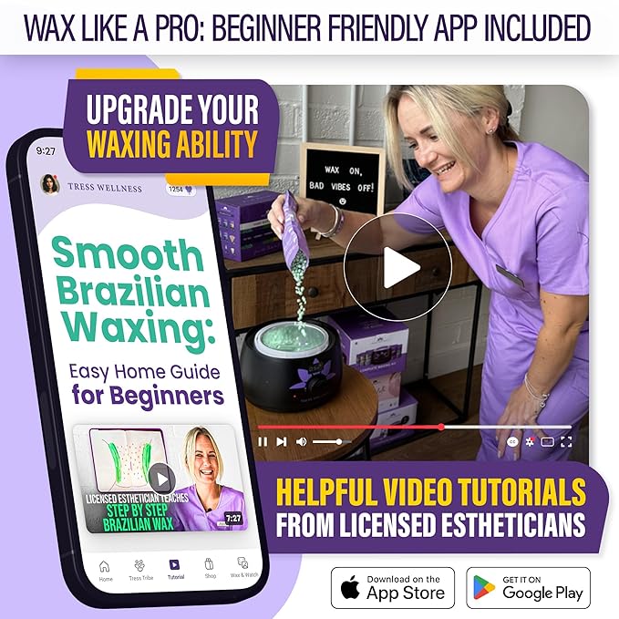 Tress Wellness Waxing Kit for Sensitive Skin – Safe for Face & Skin, Prep & Aftercare Spray, Easy to Use – At-Home Kit for Face, Bikini, Brazilian & Full Body - Digital Display, Black Purple Flower-VivaGrace Women