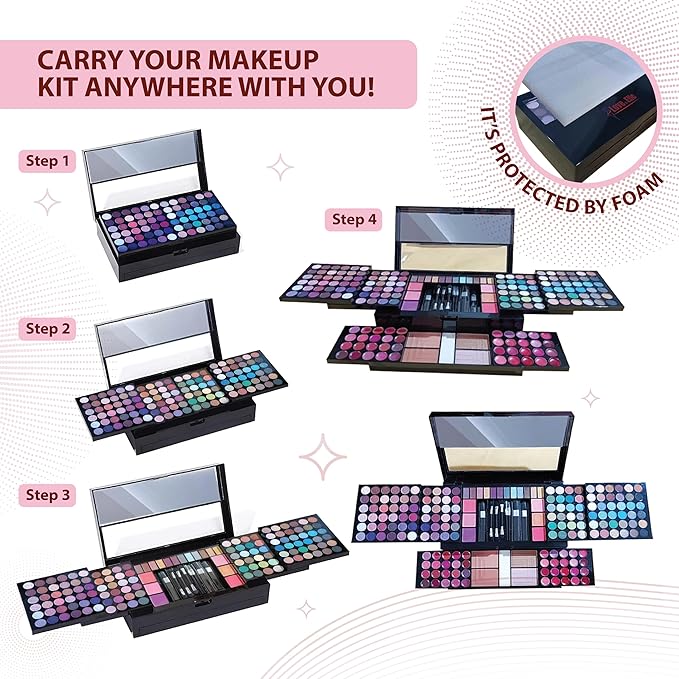 Makeup Kit for Women - 190-in-1 - Professional Makeup Pallets, makeup kit Includes Eyeshadows, Blushes, Makeup Brushes & More For a Full Makeup Look-VivaGrace Women