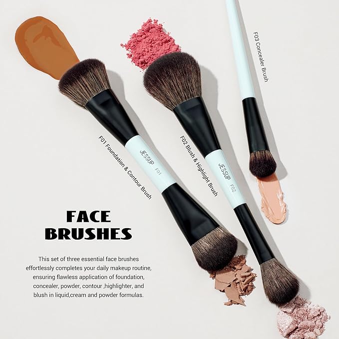 Jessup Makeup Brushes Set 10pcs, Double Sided Foundation Contour Blush Highlight Blending Eyebrow Brush Eyeshadow Eyeliner Concealer Brush, Bright Cyan Cruelty Free Cosmetic Tools T500-VivaGrace Women