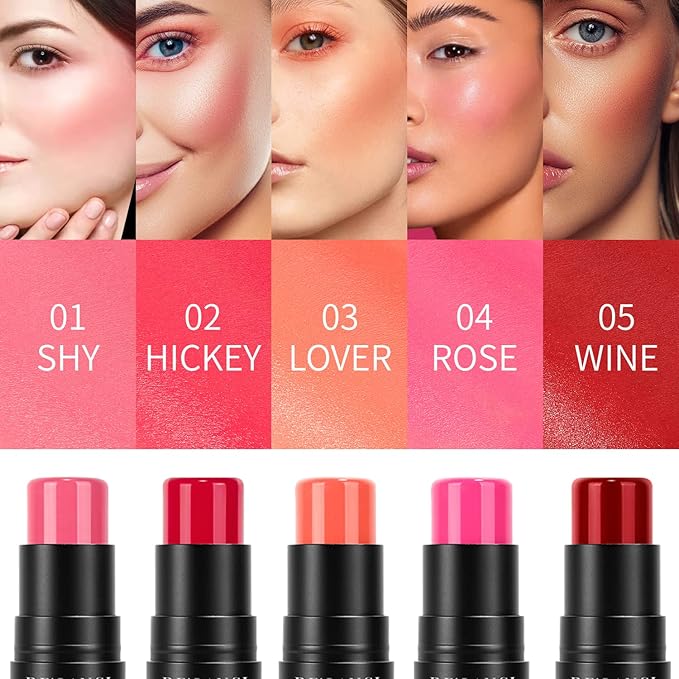 Matte Blush Stick with Built in Brush for Cheeks Summer,Ultra Pigmented Color Pop Makeup Dark Red Blush for Cheeks/Lip/Eyes,DE’LANCI Makeup Gifts for Women/Girl,Travel Size Cute Blush,Cruelty-Free #5-VivaGrace Women
