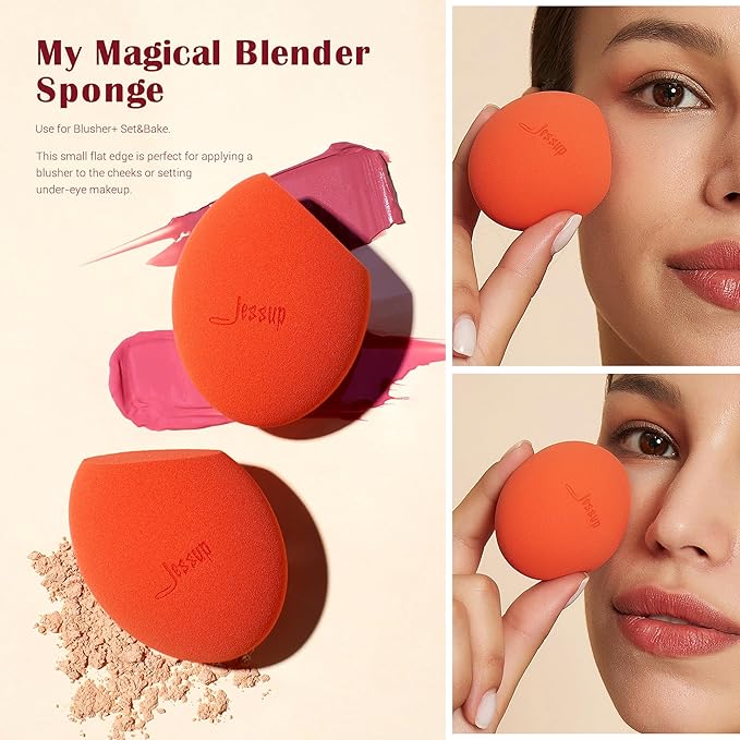 Jessup Makeup Brushes Set with Makeup Sponge, 7pcs Double Sided Makeup Brushes for Foundation Concealer Blush Eyeshadow Contour Bronzer Powder Blending Eyebrow Eyeliner with Gift Box, T506-VivaGrace Women