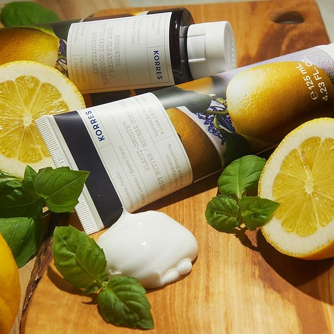 KORRES Elasti-Smooth Basil Lemon Body Butter With Shea Butter, Squalane And Greek Safflower Oil For Velvety Skin Texture, Fast Absorbing Whipped Moisturizer With Herbal Citrus Scent, 4.23 Fl Oz-VivaGrace Women