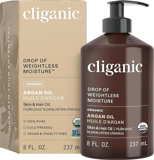 Cliganic Organic Argan Oil 8oz with Pump, 100% Pure - for Hair, Face & Skin (Packaging May Vary)-VivaGrace Women