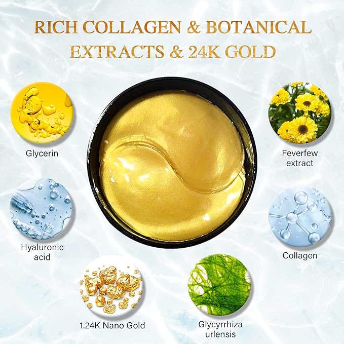 Under Eye Masks - 24K Gold Under Eye Patches for Puffy Eyes and Dark Circles - Under Eye Treatment, Fine Lines & Puffiness, 30 Pairs Collagen Eye Gel Pads for Personal Care-VivaGrace Women