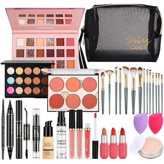 Fenshine Makeup Set,Make Up Starter Kit With Storage Bag Portable Travel Make Up Palette Eyeshadow Foundation Lip Gloss for Teenage & Adults (Type B)-VivaGrace Women