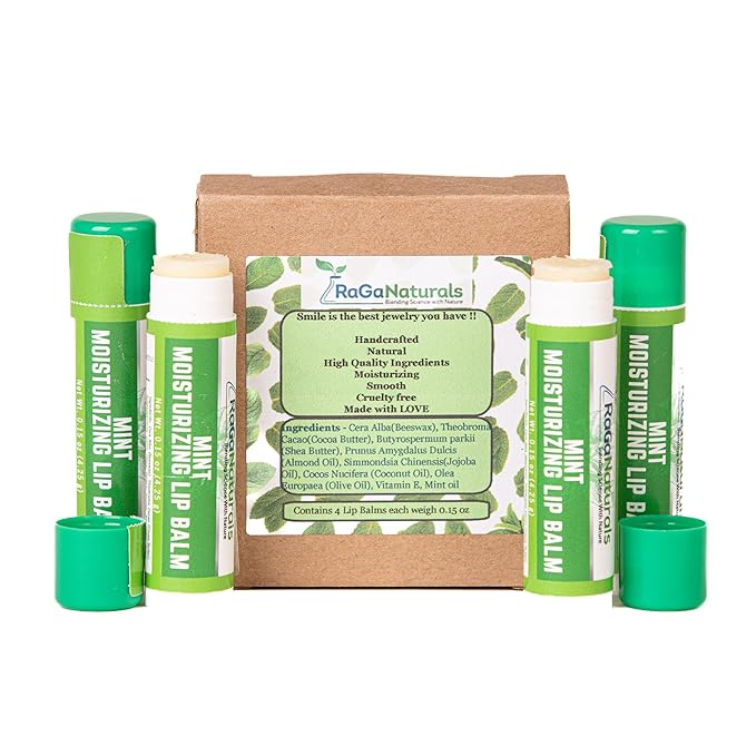 Handmade Moisturizing Mint Lip Balm - All Natural, All Day Hydration, Smooth & Soft Care for Women, Men and Kids - Original Beeswax, Shea Butter, Jojoba Oil, Vitamin E - Pack of 4-VivaGrace Women