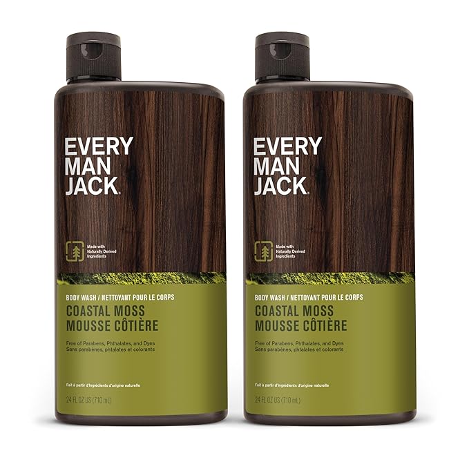 Every Man Jack Nourishing Coastal Moss Mens Body Wash for All Skin Types - Naturally Derived Ingredients - Cleanse and Hydrate Skin with Coconut and Glycerin - 24oz 2 Bottles-VivaGrace Women