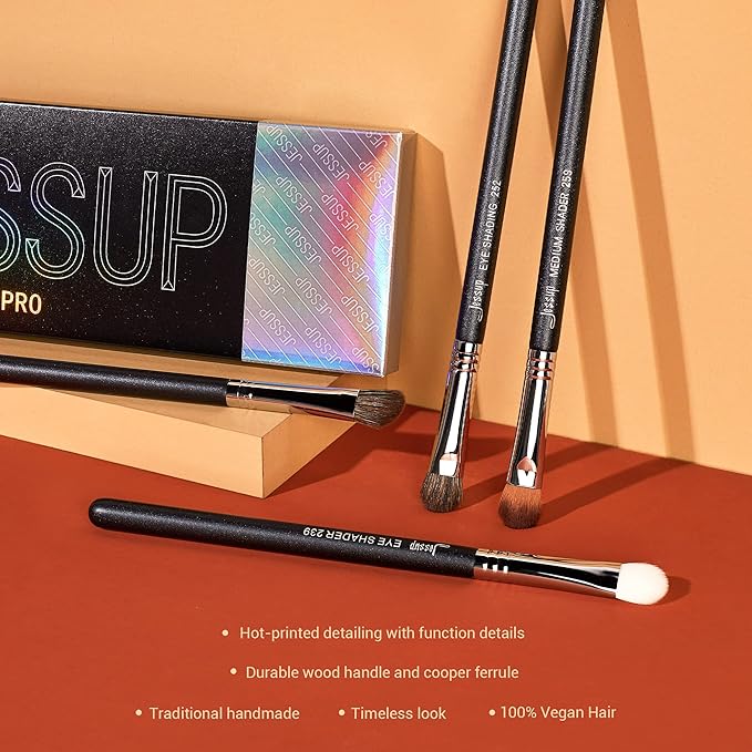 Jessup Eyeshadow Brush Set 12pcs Eye Makeup Brushes Set Professional Premium Sythetic Eye Shadow Blending Smoky Shader Concealer Brush Black T339-VivaGrace Women