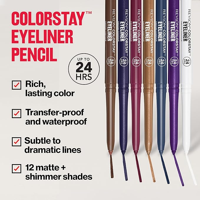Revlon ColorStay Pencil Waterproof Eyeliner, Smudge-Proof, Eye Makeup with Built-In Sharpener, 202 Black Brown, 0.01 oz-VivaGrace Women
