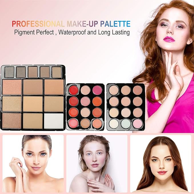 Professional 132 Colors All-in-one Makeup Palette Cosmetic Contouring Kit Combination with Eyeshadow, Cream Concealer, Eyebrow Powder, Lip Gloss Blusher and Pressed Powder-VivaGrace Women