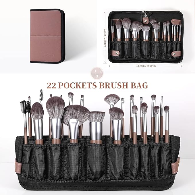 DUcare Professional Makeup Brush Set 22Pcs with Travel Case Synthetic Kabuki Foundation Brush, Face Powder Brush, Blush Brush, Concealer Brush, Eyeshadow Brushes-VivaGrace Women