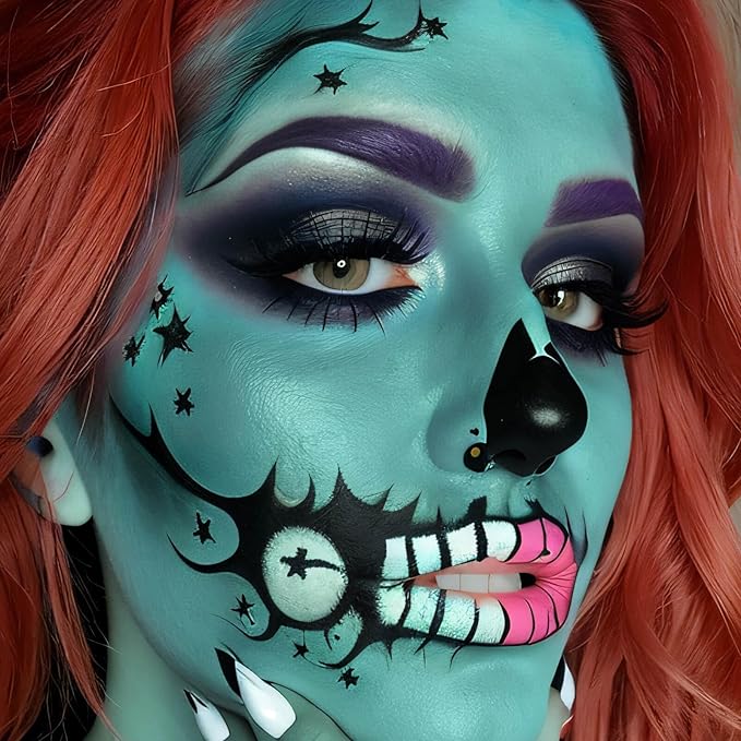 MEICOLY Teal Face Body Paint Stick(1.06 Oz),Cream Blendable Full Body Paint Stick,Peacock Face Paint,Sweatproof Waterproof Face Body Paint Makeup Based Stick for Halloween Special Effects SFX Cosplay-VivaGrace Women