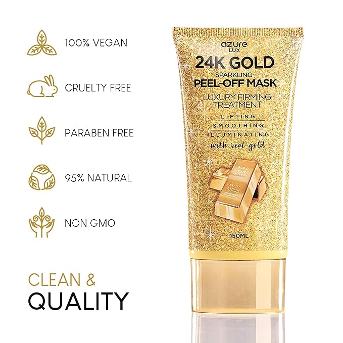 AZURE 24K Gold Firming Peel Off Face Mask - Anti Aging, Lifting, Illuminating & Revitalizing - Removes Blackheads, Dirt & Oil with Hyaluronic Acid & Collagen - Korean Skin Care - 150 mL - Pack of 2-VivaGrace Women