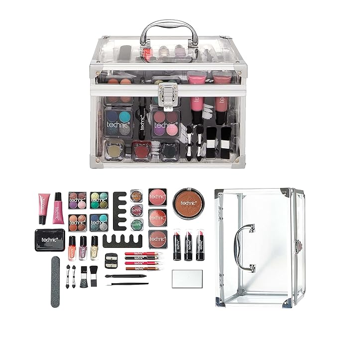 36 Pcs Clear Carry All Full Make Up Kit In a Trunk Train Case Including Makeup Brushes, Eye Shadows, Nail Polish, Blushers, Lipsticks and More-VivaGrace Women