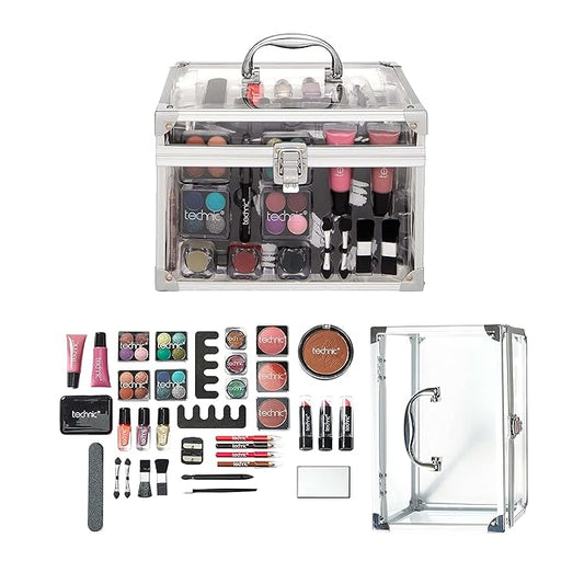 36 Pcs Clear Carry All Full Make Up Kit In a Trunk Train Case Including Makeup Brushes, Eye Shadows, Nail Polish, Blushers, Lipsticks and More-VivaGrace Women