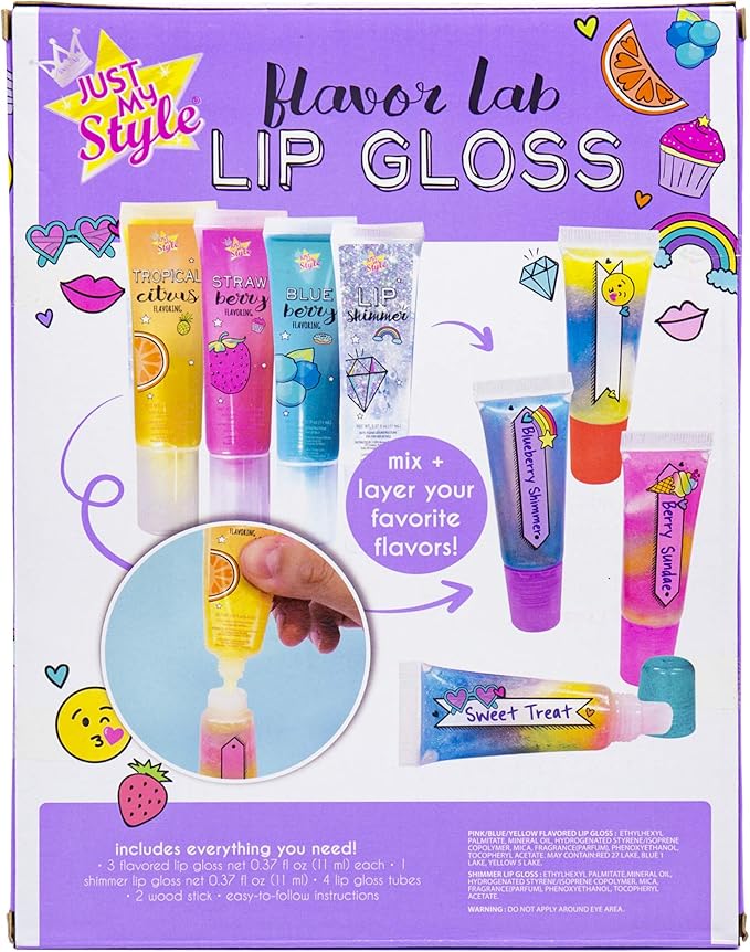 Just My Style Flavor Lab Lip Gloss by Horizon Group USA, DIY 4 Custom Lip Glosses By Mixing Colorful Flavors & Lip Shimmer. Flavors, Shimmer, Lip Gloss Tubes Mixing Stick & Instructions Included-VivaGrace Women