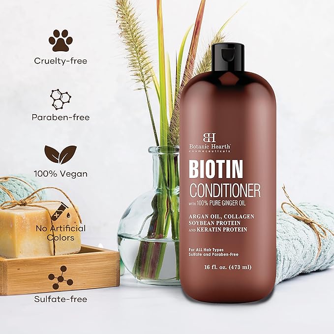 Botanic Hearth Biotin Conditioner With Ginger Oil & Keratin | For Hair Growth |With Turmeric Extract, Argan Oil, Tea Tree Oil & Vitamin E | Sulphate & Paraben Free | 16 Fl Oz-VivaGrace Women