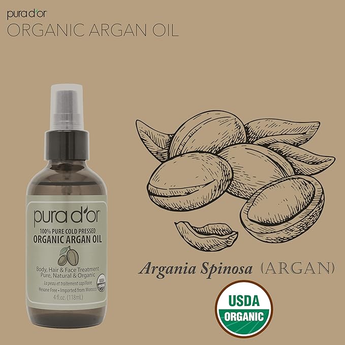 PURA D'OR 4 Oz ORGANIC Moroccan Argan Oil - USDA Certified 100% Pure & Cold Pressed Virgin Premium Grade Natural Moisturizer Treatment For Dry, Damaged Skin, Hair, Face, Body & Scalp - Men & Women-VivaGrace Women