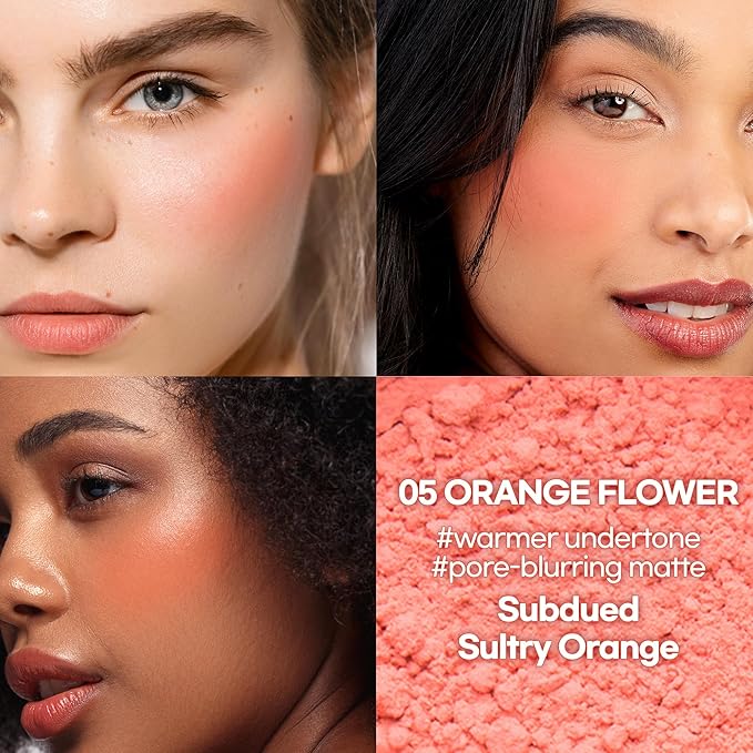 Hope Girl 3D Powder Blusher 0.17oz | Skin-Loving Korean Mini Blush for Cheeks and Eye Makeup w/Allantoin | K Beauty Cool Toned Vibrant Sunkissed Fine Powder Makeup Blush Cosmetics (#05 Orange Flower)-VivaGrace Women