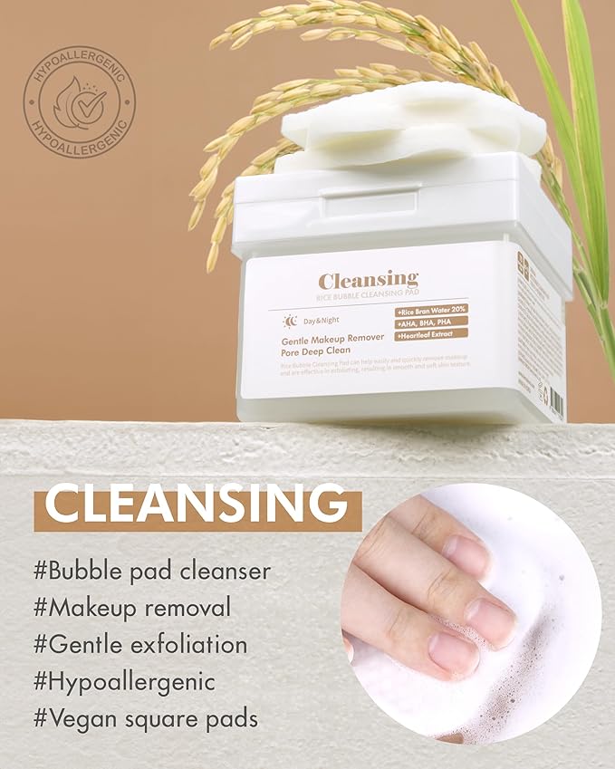 DERMAL Rice Bubble Cleansing Pad – Makeup Remover Bubble Pads - Exfoliating and Hydrating Cleansing Pad with Korean Rice Bran Water, AHA, BHA, PHA, Fresh Green Citrus Scent, 80pads