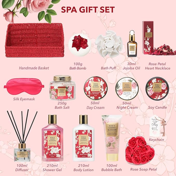 Mothers Day Gifts for Mom 25Pcs Luxury Spa Gift Basket for Women with Necklace, Shower Gel | Relaxing Bath & Body Care Kit Valentine's Christmas Gifts for Her Perfect for Anniversary or Bridal Shower-VivaGrace Women