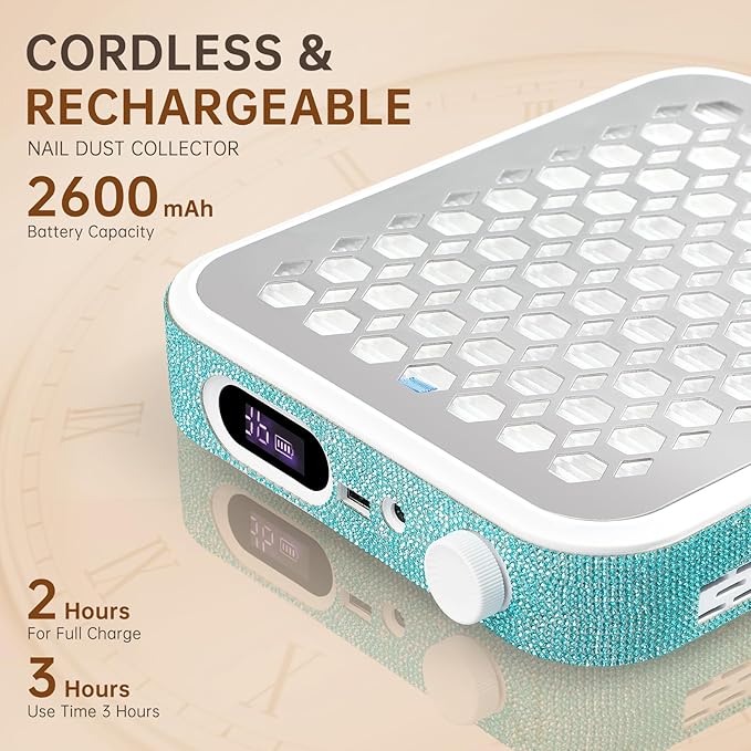 Nail Dust Collector, Rechargeable Dust Collector Nail Tech, Powerful Vacuum Fan Vent Dust Collector Extractor Dust Suction Machine for Acrylic Nails Polishing, Nail Salon&Home, Blue-VivaGrace Women