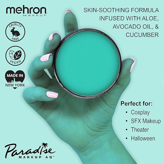 Mehron Makeup Paradise Makeup AQ Pro Size | Stage & Screen Performance, Face & Body Painting, Beauty, Cosplay, and Halloween | Water Activated Face Paint, Body Paint 1.4 oz (40 g) - Teal-VivaGrace Women