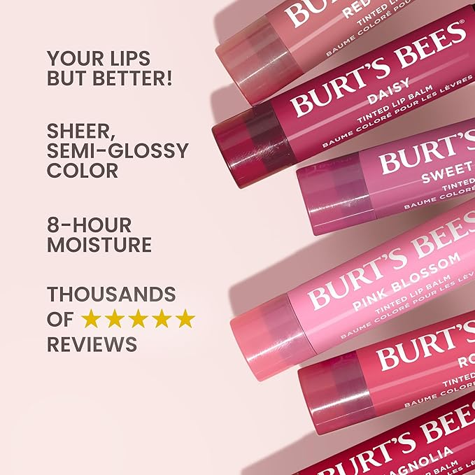 Burt's Bees Lip Tint Balm with Long Lasting 2 in 1 Duo Tinted Balm Formula, Color Infused with Deeply Hydrating Shea Butter for a Natural Looking Buildable Finish, Raspberry Zinnia (2-Pack)-VivaGrace Women