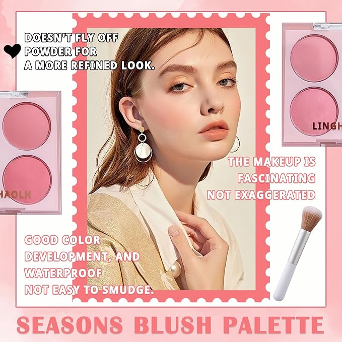 4 Colors Blush Palette for Cheeks,Face Matte Contour Blush Makeup Palette,Buildable Shimmer Facial Cheek Blusher Shades,Blendable Cosmetic Makeup Blush with Blush Brush 01-VivaGrace Women