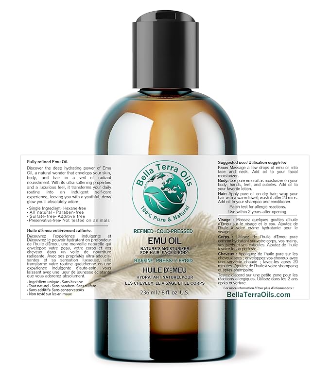 Bella Terra Oils - Emu Oil 8 oz - Australian Legacy, Famed for Omega-3, Omega-6 & Omega-9, The Natural Secret to Radiant Skin-VivaGrace Women