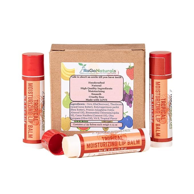 All Natural Tropical Moisturizing Lip Balm, Nourishing Lip Care For All Day Hydration, 100% Natural, Handmade with Love in USA, SuperFruit - Berries, Mango, Grapefruit (4 Pack)-VivaGrace Women