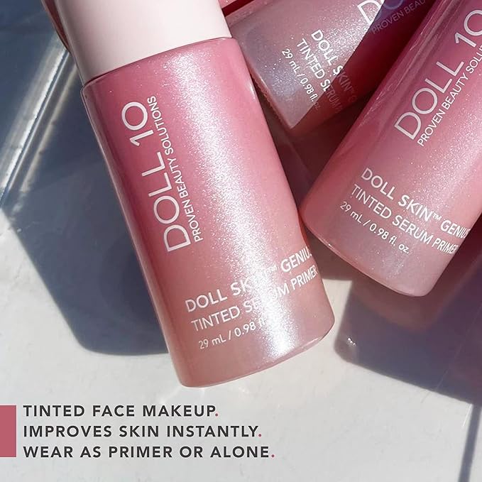 Doll 10 - Doll Skin Tinted Serum Primer - Blurs Color, Texture & Pores - Improves Skin While Wearing - Good for All Skin Types - Oil Free, Vegan, Cruelty Free & No Parabens (Light-Medium, 1 oz)-VivaGrace Women