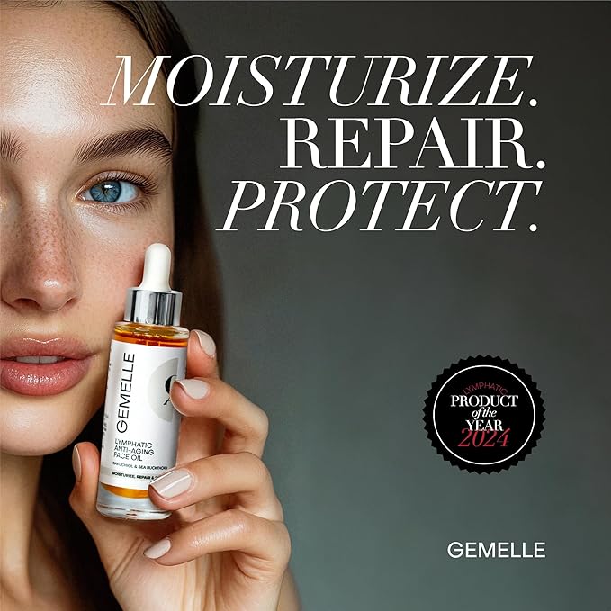 GEMELLE Lymphatic Anti-Aging Face Oil | 10x Award Winner | Vitamin C,E,A | Moisturize, Repair & Protect | Premium Natural Botanical Oil | Use with Face Massage, Lymphatic Drainage Massager - 30ml-VivaGrace Women