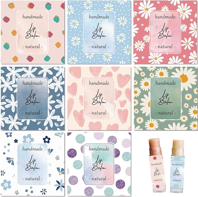 CRASPIRE 80Pcs 8 Styles Lip Balm Sticker Flower Background Self-Adhesive Homemade Lip Balm Labels Vintage Square DIY Heart Label Stickers for Lip Balm Containers Cosmetics Lipsticks-VivaGrace Women