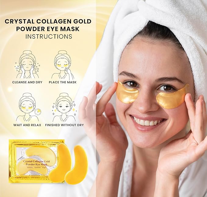 Under Eye Patches (20 Pairs) - Golden Eye Mask with Amino Acid & Collagen, Cooling Eye Care for Wrinkles, Puffy Eyes & Dark Circles, Skincare Treatment for Men & Women-VivaGrace Women
