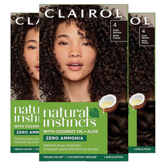 Clairol Natural Instincts Demi-Permanent Hair Dye, 4 Dark Brown Hair Color, Pack of 3-VivaGrace Women