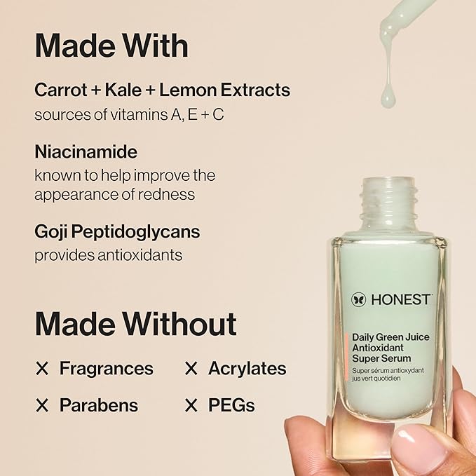 Honest Beauty Daily Green Juice Antioxidant Super Serum | Improves Skin Tone + Texture | Gentle for Sensitive Skin, Fragrance Free, Vegan | 1 fl oz-VivaGrace Women