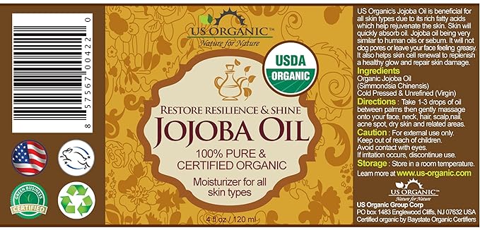 US Organic Jojoba Oil, USDA Certified Organic,100% Pure & Natural, Cold Pressed Virgin, Unrefined, Haxane Free, Sourced from Middle East Directly (Medium (4oz, 115ml))-VivaGrace Women