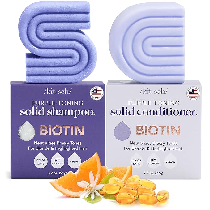 Kitsch Toning Purple Shampoo & Conditioner Bar Set For Blondes & Color Treated Hair - With Biotin for Strengthening & Neutralizing Brassy Tones - Vegan, Silicone & Sulfate Free - Made in USA-VivaGrace Women