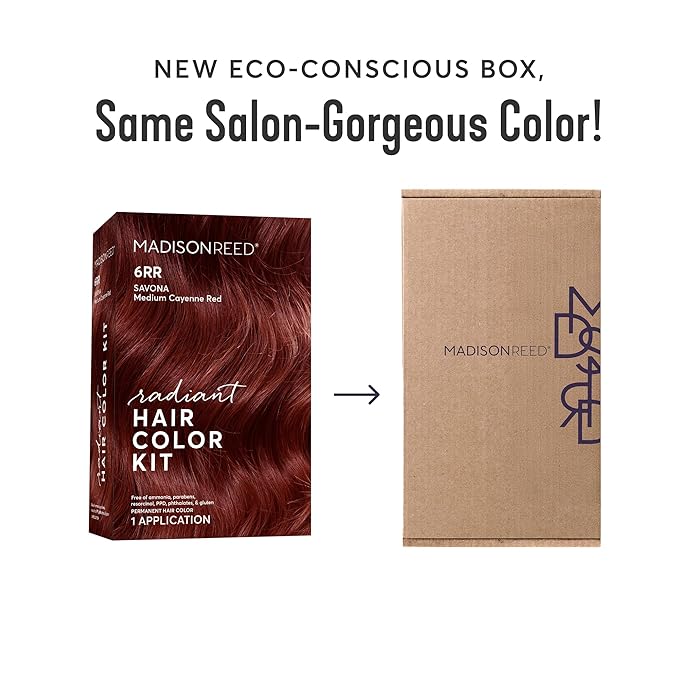 Madison Reed Radiant Hair Color Kit | 6RR Medium Cayenne Red (Savona Scarlet) for 100% Gray Hair Coverage | Salon Quality Permanent Hair Dye | PPD-Free & Ammonia-Free | (Packaging May Vary) 1 Pack-VivaGrace Women