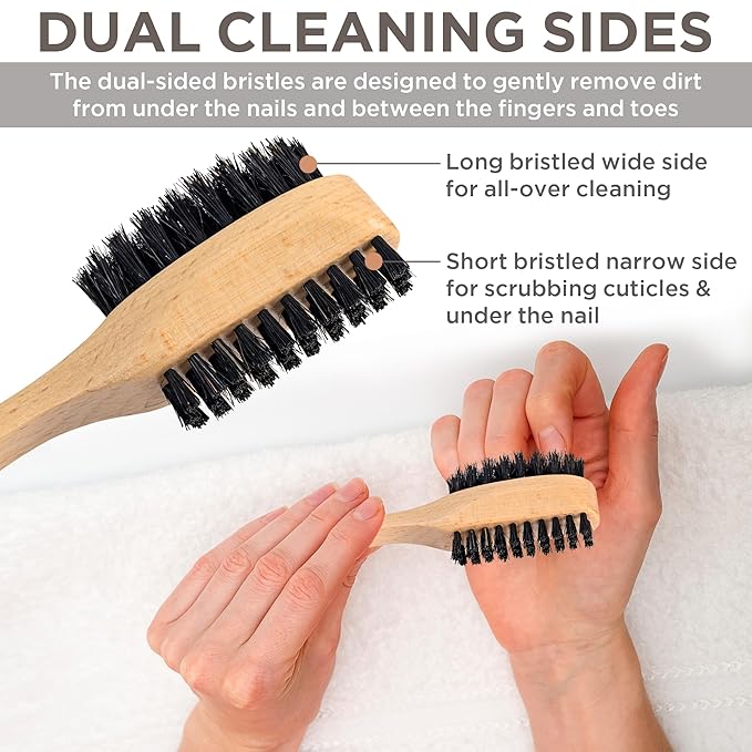 Takavu Nail Brush Black Boar Bristles, Natural Wood Handle, Nail Cleaning Brush for Scrubbing Fingernail Toenail Hand Feet, Dual Sided for Regular Manicure Nail Care Hygiene-VivaGrace Women