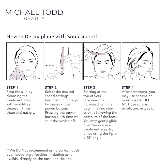 Michael Todd Beauty Sonicsmooth Dermaplane Razor for Women Face + Eyebrow trimmer Dermaplaning System - Peach Fuzz Remover - 8 Weeks of Dermaplaning Blades-VivaGrace Women