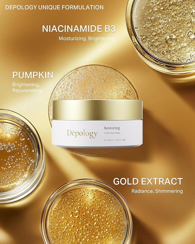 depology Restoring Hydrogel Under Eye Patch | 60 Patches | Brightening Caffeine Gold Pads for Dark Circles | Puffiness | Wrinkles | Refresh | Travel-VivaGrace Women