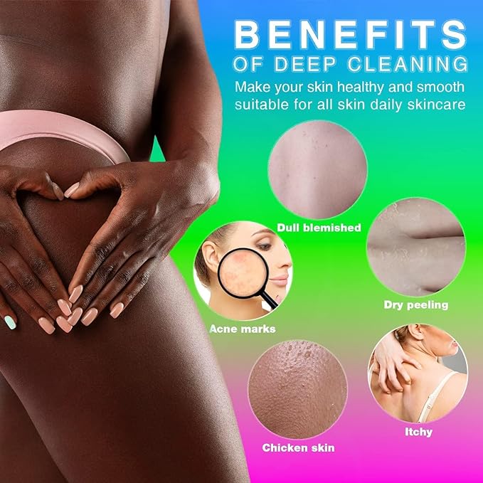 UJFQBH 3 Pieces African Bath Sponge African Net Long Net Bath Sponge Exfoliating Shower Body Scrubber Back Scrubber Skin Smoother,Great for Daily Use (Rose Red, Blue, Green)-VivaGrace Women