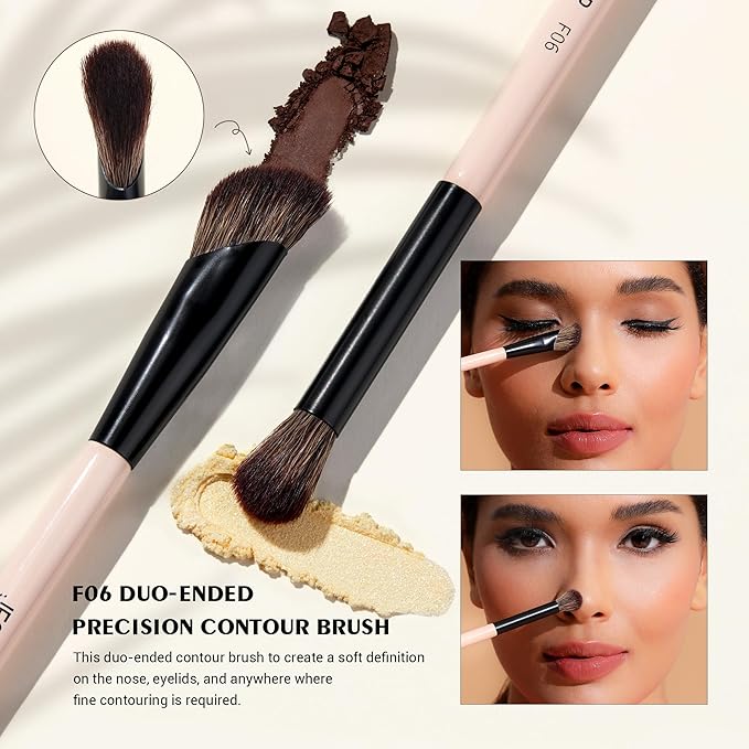 Jessup Face Makeup Brushes 3pcs Double Ended Makeup Brush Set for Foundation Contour Blush Highlight and Powder, Premium Synthetic Make up Brushes Peach Dust T508-VivaGrace Women