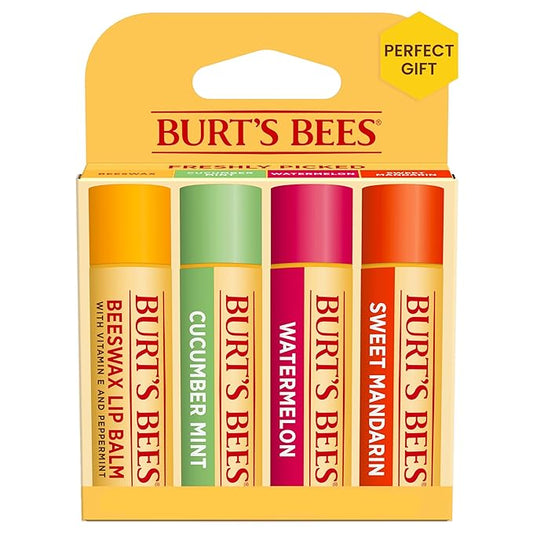 Burt's Bees Lip Balm - Original Beeswax, Cucumber Mint, Watermelon & Sweet Mandarin, With Responsibly Sourced Beeswax, Tint-Free, Natural Origin Treatment, 4 Tubes, 0.15 oz.-VivaGrace Women