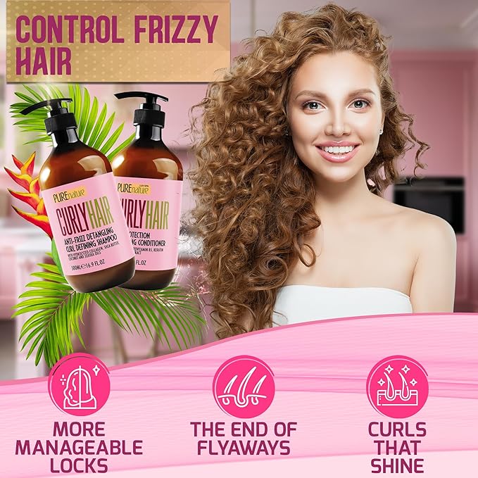Curly Hair Shampoo and Conditioner Set - Sulfate Free and Color Safe - For Wavy, Frizzy, Fine, Black and Permed Styles - Moisturizing for Men and Women - Deep Curl Hydrating Products with Argan Oil-VivaGrace Women