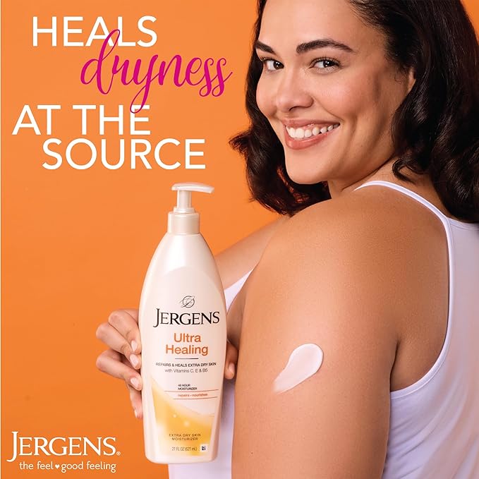 Jergens Ultra Healing Dry Skin Lotion, Hand and Body Moisturizer for Quick Absorption into Extra Dry Skin with Hydralucence Blend, Vitamins C, E and B5, White, 21 oz, Pack of 3-VivaGrace Women