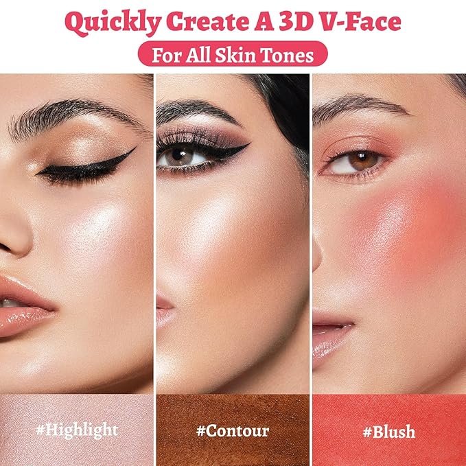 3Pcs Multi-Use Face Makeup Sticks Sets, Blendable Cream Blush Stick For Cheeks Lips, Highlighter Contour Shading Sticks Moisturizer Make Up Sets For Women (02)-VivaGrace Women